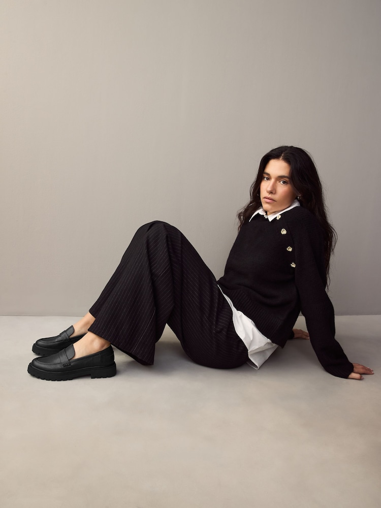 Black Extra Wide Fit Forever Comfort® Chunky Loafers - Image 2 of 8