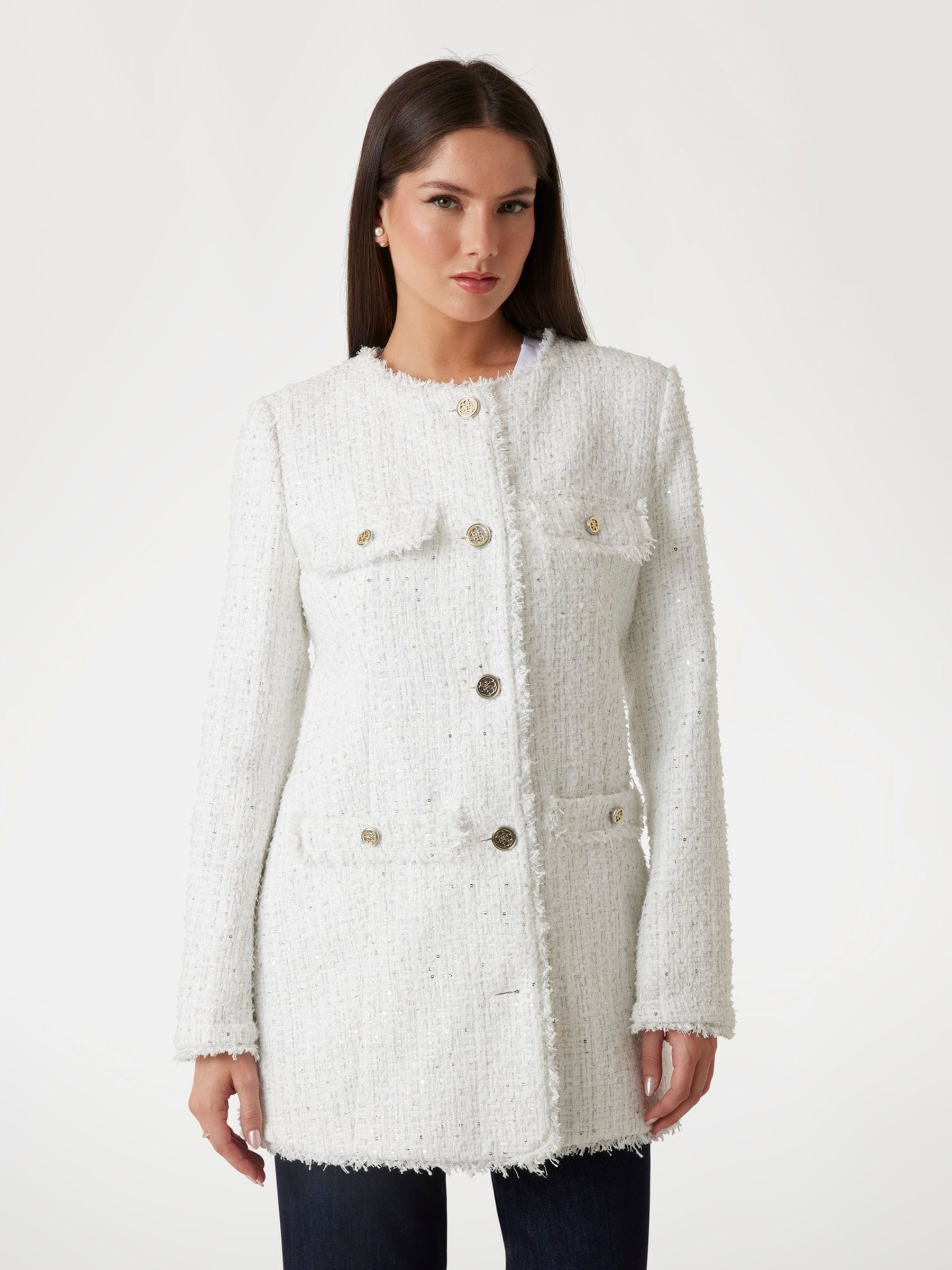 Buy Guess Noelie Tweed 100% Cotton White Jacket from Next USA