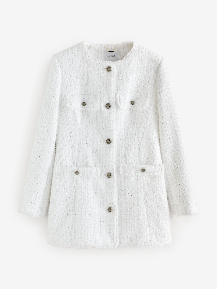 Guess Noelie Tweed 100% Cotton White Jacket - Image 5 of 5