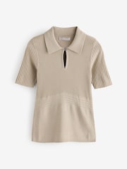 Guess Flora Cut Out Short Sleeve 100% Cotton Brown Polo Shirt - Image 1 of 1