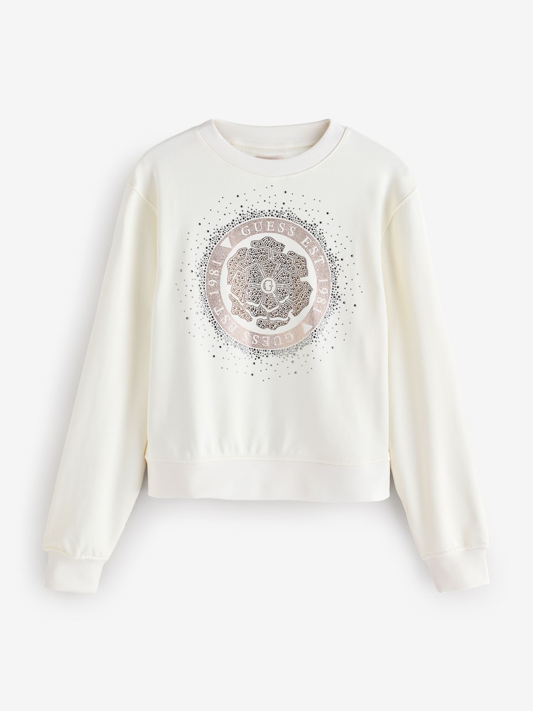 Guess Peony Graphic Logo 100% Cotton White Sweatshirt - Image 1 of 1