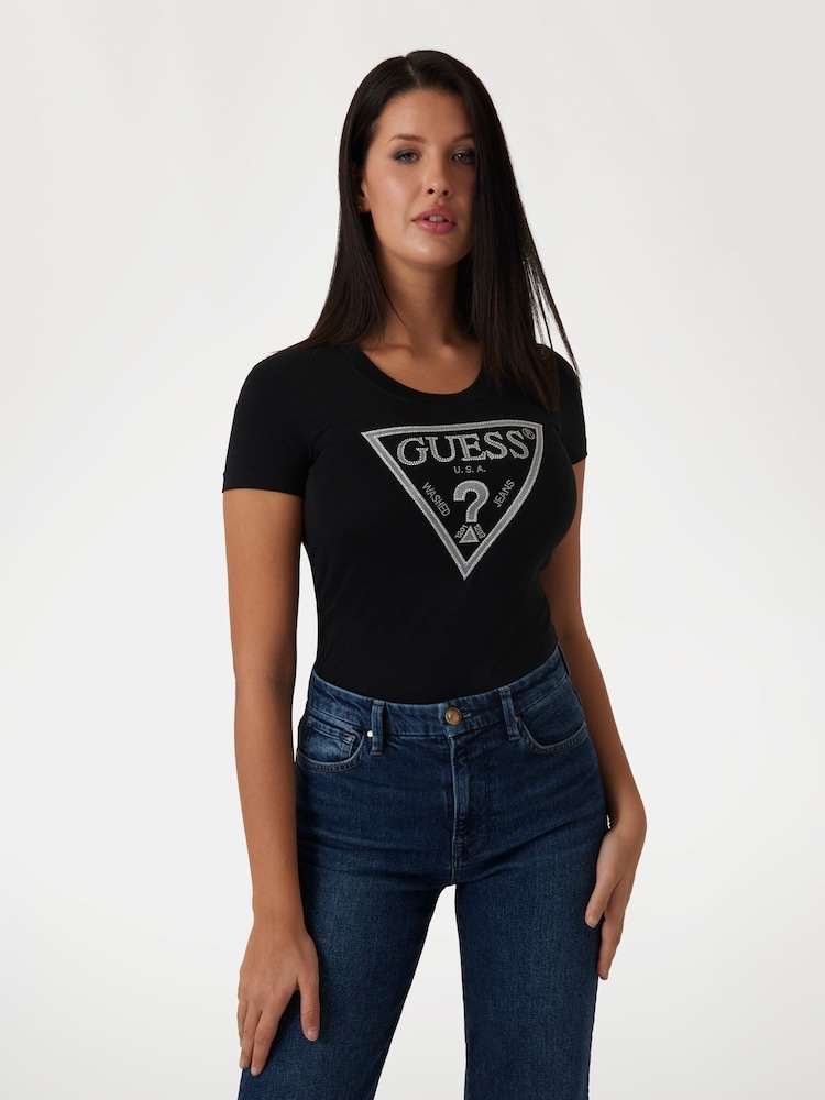 Guess Triangle Logo Short Sleeve 100% Cotton T-Shirt - Image 1 of 6