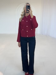 Red Smart Button Up Collared Knit Jacket - Image 2 of 8