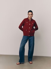 Red Smart Button Up Collared Knit Jacket - Image 3 of 8