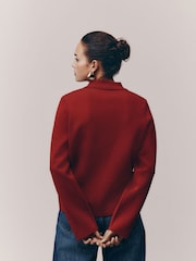 Red Smart Button Up Collared Knit Jacket - Image 4 of 8