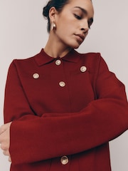 Red Smart Button Up Collared Knit Jacket - Image 5 of 8