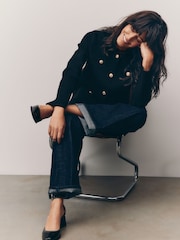 Black Smart Button Up Collared Knit Jacket - Image 1 of 8
