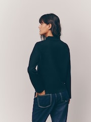 Black Smart Button Up Collared Knit Jacket - Image 3 of 8