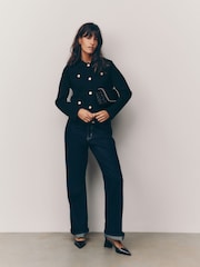 Black Smart Button Up Collared Knit Jacket - Image 4 of 8