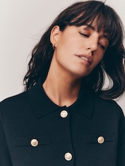Black Smart Button Up Collared Knit Jacket - Image 5 of 8