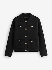 Black Smart Button Up Collared Knit Jacket - Image 6 of 8