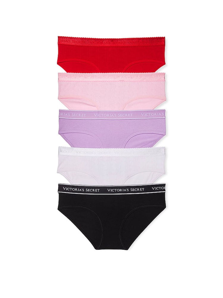 Victoria's Secret Red/Pink/Purple/White/Black Hipster Logo 5 Pack Knickers - Image 1 of 3