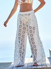 B by Ted Baker Broiderie Cotton Beach White Trousers - Image 2 of 6