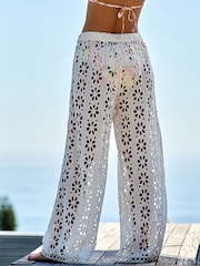 B by Ted Baker Broiderie Cotton Beach White Trousers - Image 3 of 6