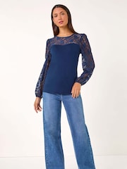 Roman Blue Lace Sweetheart Stretch Top - Image 1 of 5