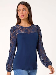 Roman Blue Lace Sweetheart Stretch Top - Image 2 of 5