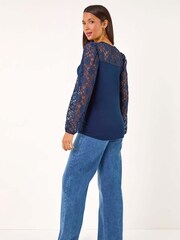 Roman Blue Lace Sweetheart Stretch Top - Image 3 of 5