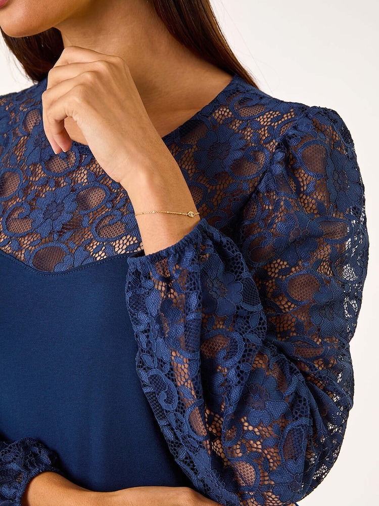 Roman Blue Lace Sweetheart Stretch Top - Image 5 of 5