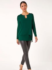 Roman Green Ring Front Chiffon Overlay Tunic Top - Image 2 of 5