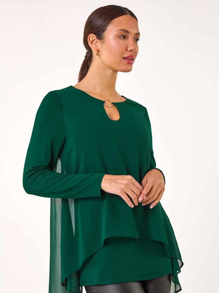 Vert - Roman Ring Front Chiffon Overlay Tunique Top - Image 4 of 5