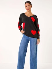 Roman Red V-Neck Heart Detail Knit Jumper - Image 3 of 6