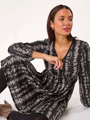 Roman Black Abstract Print Soft Knit Dress - Image 1 of 5