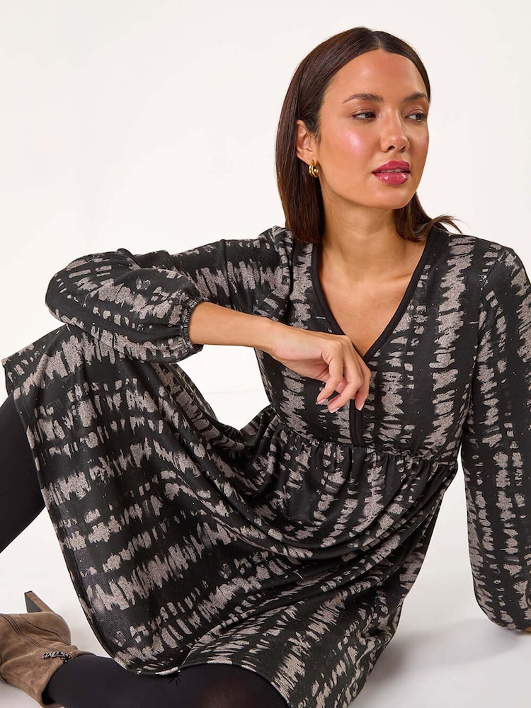 Roman Black Abstract Print Soft Knit Dress - Image 1 of 5