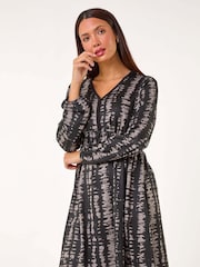 Roman Black Abstract Print Soft Knit Dress - Image 4 of 5