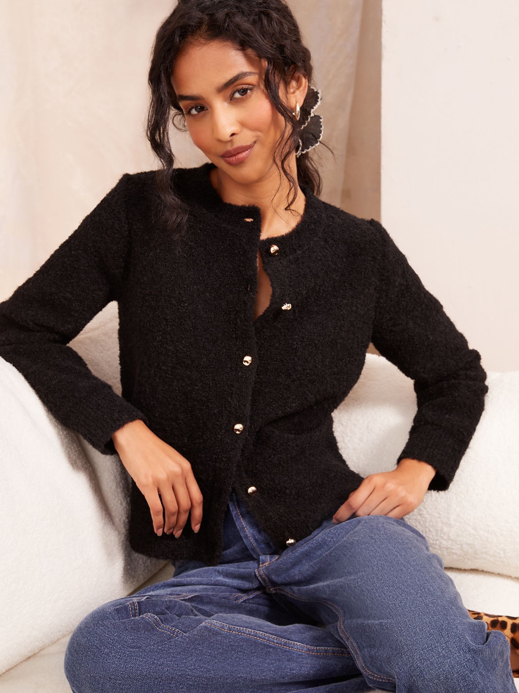 Buy Friends Like These Black Button Detail Crew Neck Cardigan from