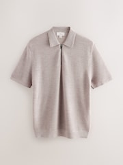 Neutral Regular Fit Signature 100% Merino Textured Short Sleeve Quarter Zip Knit Polo Shirt - Image 5 of 7