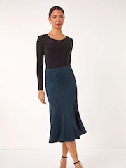 Roman Blue Flared Textured Midi Stretch Skirt - Image 2 of 5