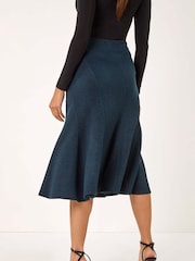 Roman Blue Flared Textured Midi Stretch Skirt - Image 3 of 5