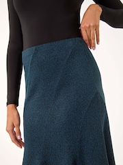 Roman Blue Flared Textured Midi Stretch Skirt - Image 5 of 5