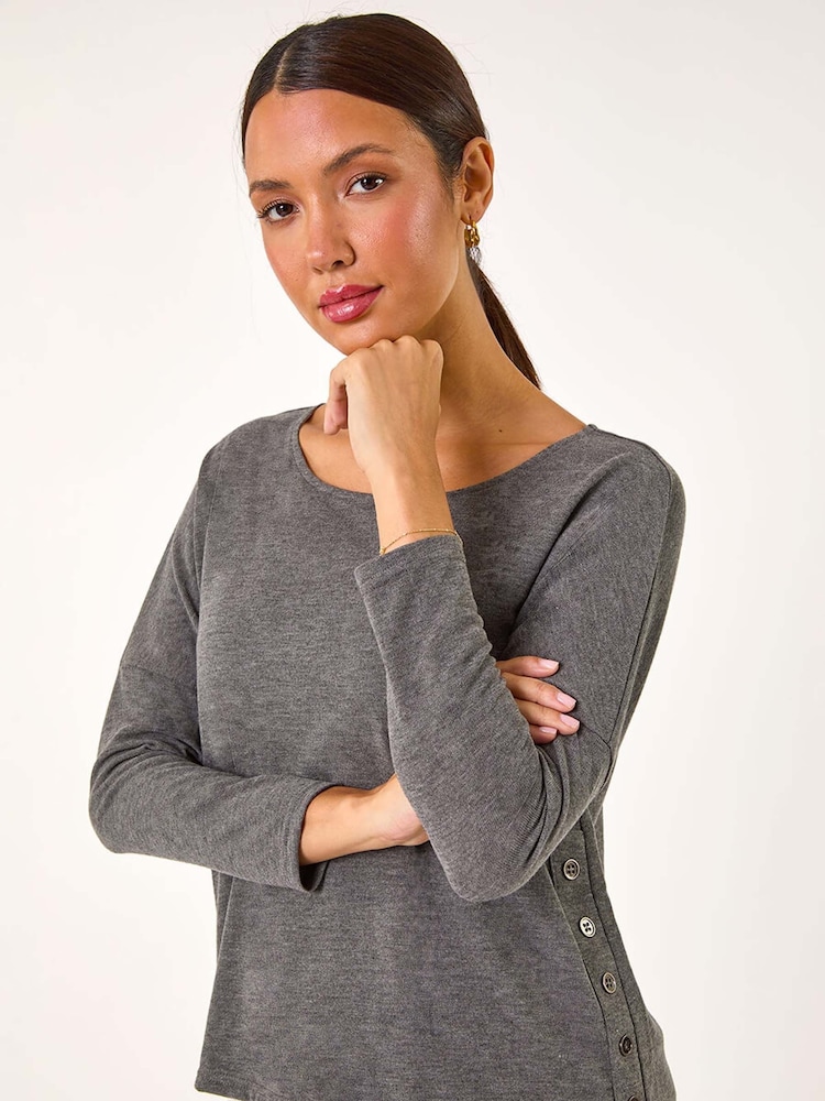 Gris - Roman 2-in-1 Contrast Hem Detail Stretch Top - Imagen 1 de 5