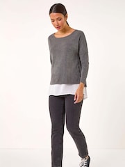 Gris - Roman 2-in-1 Contrast Hem Detail Stretch Top - Imagen 2 de 5