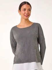 Gris - Roman 2-in-1 Contrast Hem Detail Stretch Top - Imagen 4 de 5
