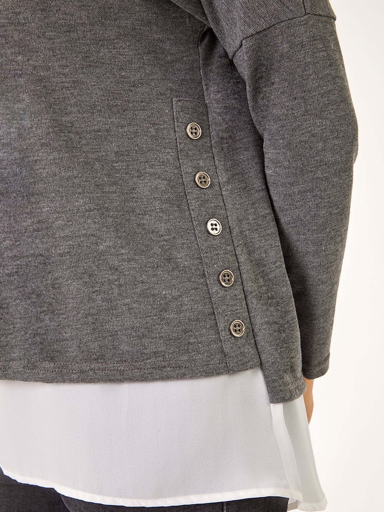 Gris - Roman 2-in-1 Contrast Hem Detail Stretch Top - Imagen 5 de 5