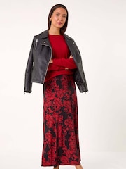 Roman Red Rose Print A-Line Midi Skirt - Image 2 of 5