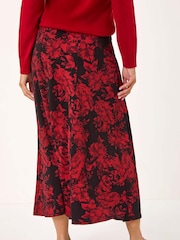 Roman Red Rose Print A-Line Midi Skirt - Image 3 of 5