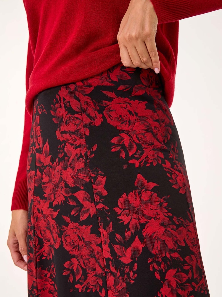 Roman Red Rose Print A-Line Midi Skirt - Image 5 of 5