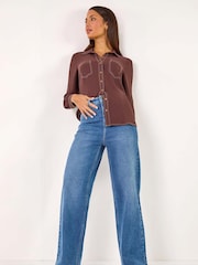 Roman Brown Button Up Pocket Detail Collar Shirt - Image 1 of 5