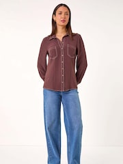 Roman Brown Button Up Pocket Detail Collar Shirt - Image 2 of 5