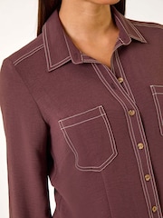 Roman Brown Button Up Pocket Detail Collar Shirt - Image 5 of 5