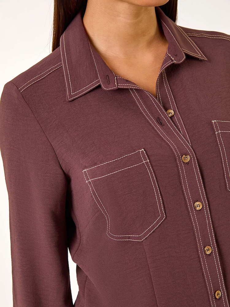 Roman Brown Button Up Pocket Detail Collar Shirt - Image 5 of 5