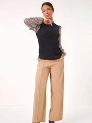 Roman Natural Contrast Animal Print Mesh Stretch Top - Image 3 of 6