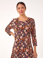 Roman Orange Floral Print Jersey Tunic Top - Image 3 of 6
