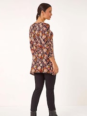 Roman Orange Floral Print Jersey Tunic Top - Image 4 of 6