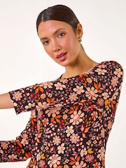 Roman Orange Floral Print Jersey Tunic Top - Image 5 of 6