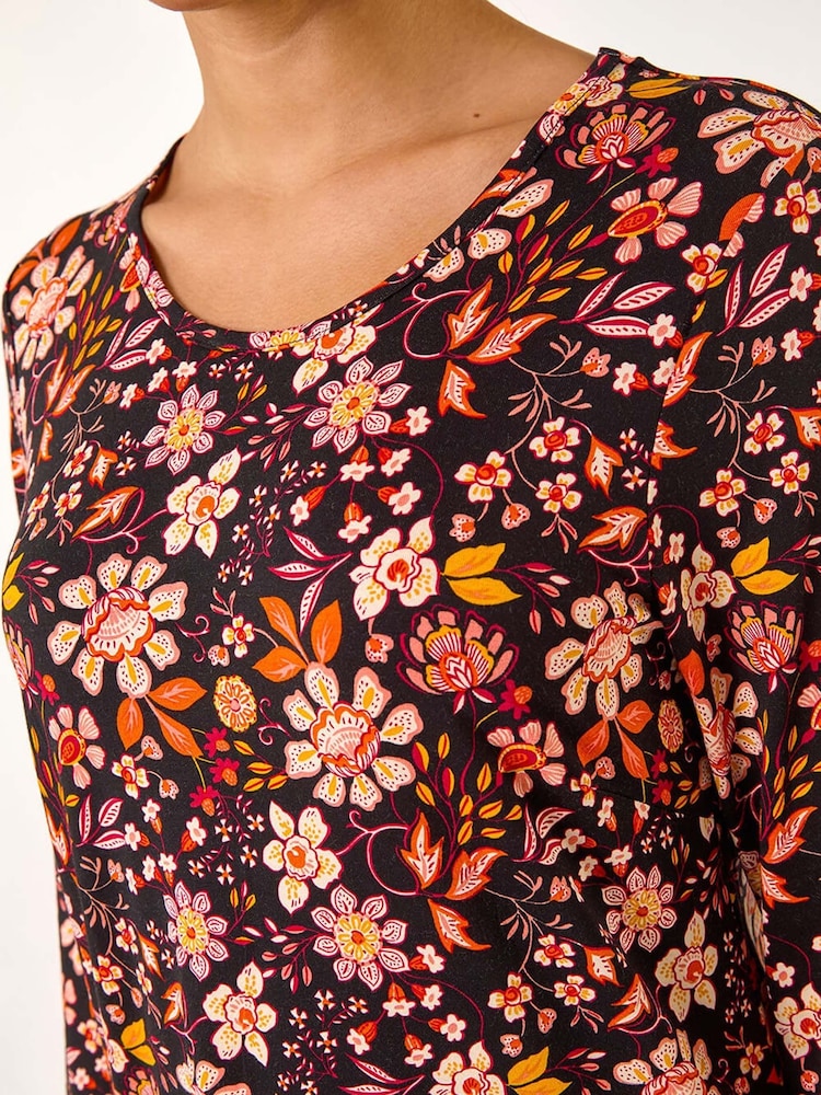 Roman Orange Floral Print Jersey Tunic Top - Image 6 of 6