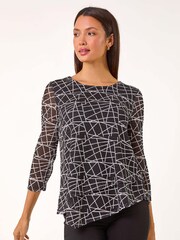 Roman – Stretch-Oberteil mit linearem Print und asymmetrischem Saum - Bild 1 von 5